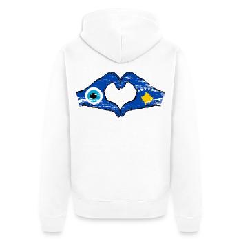Kosovo Nazar Flagge Hände Herzform used - Unisex Premium Bio Zip Hoodie - Weiß - Hinten - Thijin (182cm)