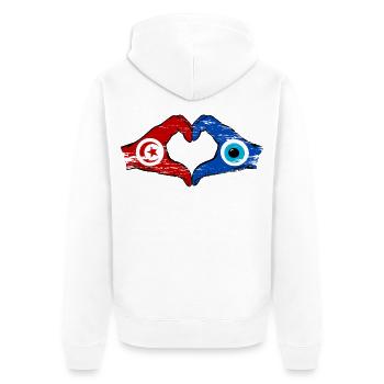 Drapeau du nazar de Tunisie Mains en forme de cœur utilisé - Veste à capuche bio Premium Unisexe - blanc - Dos - Thijin (182cm)