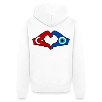 Türkei Nazar Flagge Hände Herzform - Unisex Premium Bio Zip Hoodie - Weiß - Hinten - Thijin (182cm)