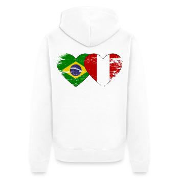 Drapeau du Brésil Pérou Mains en forme de cœur utilisé - Veste à capuche bio Premium Unisexe - blanc - Dos - Thijin (182cm)