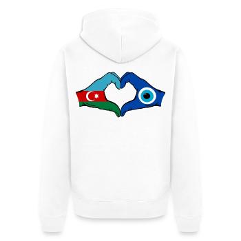 Aserbaidschan Nazar Flagge Hände Herzform - Unisex Premium Bio Zip Hoodie - Weiß - Hinten - Thijin (182cm)