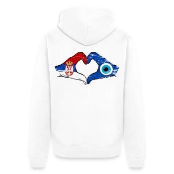 Serbien Nazar Flagge Hände Herzform used - Unisex Premium Bio Zip Hoodie - Weiß - Hinten - Thijin (182cm)