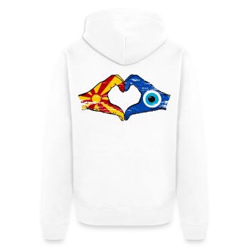 Drapeau du drapeau de Macédoine Nazar Mains en forme de cœur utilisé - Veste à capuche bio Premium Unisexe - blanc - Dos - Thijin (182cm)