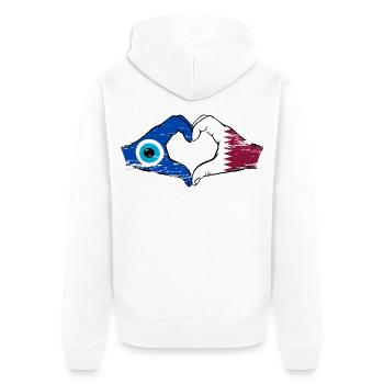 Katar Nazar Flagge Hände Herzform used - Unisex Premium Bio Zip Hoodie - Weiß - Hinten - Thijin (182cm)