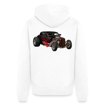 Flammenhotrod mit Chrommotor - Unisex Premium Bio Zip Hoodie - Weiß - Hinten - Thijin (182cm)
