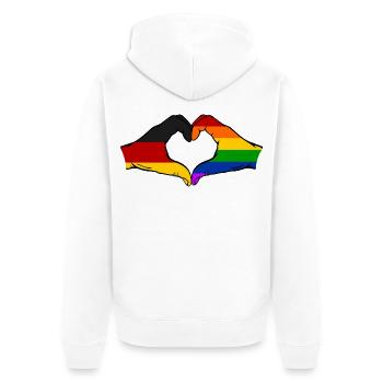 Deutschland Regenbogen Flagge Hände Herzform - Unisex Premium Bio Zip Hoodie - Weiß - Hinten - Thijin (182cm)