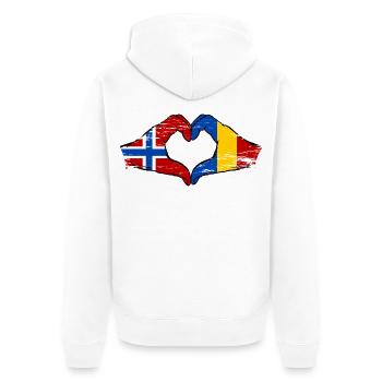 Norwegen Rumänien Flagge Hände Herzform used - Unisex Premium Bio Zip Hoodie - Weiß - Hinten - Thijin (182cm)