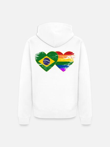 Brasilien Regenbogen Flagge Herz used - Unisex Premium Bio Zip Hoodie - Weiß