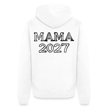 Mama 2027 Schriftzug handgezeichnet - Unisex Premium Bio Zip Hoodie - Weiß - Hinten - Thijin (182cm)