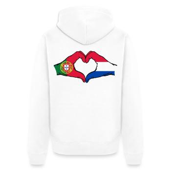 Portugal Holland Flagge Hände Herzform - Unisex Premium Bio Zip Hoodie - Weiß - Hinten - Thijin (182cm)