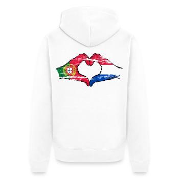 Portugal Hollande Drapeau Mains Coeur Forme Utilisé - Veste à capuche bio Premium Unisexe - blanc - Dos - Thijin (182cm)