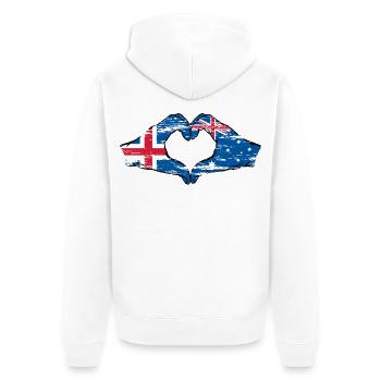 Island Australien Flagge Herzform used - Unisex Premium Bio Zip Hoodie - Weiß - Hinten - Thijin (182cm)