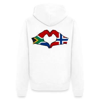 Afrique du Sud Norvège Drapeau Mains Coeur Forme - Veste à capuche bio Premium Unisexe - blanc - Dos - Thijin (182cm)