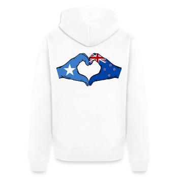 Drapeau de la Nouvelle-Zélande Mains Forme de cœur - Veste à capuche bio Premium Unisexe - blanc - Dos - Thijin (182cm)
