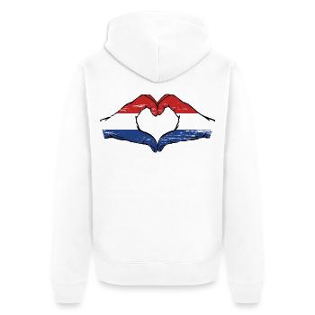 Drapeau de la Hollande mains en forme de coeur utilisé - Veste à capuche bio Premium Unisexe - blanc - Dos - Thijin (182cm)