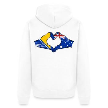 Bosnien Australien Flagge Hände Herzform used - Unisex Premium Bio Zip Hoodie - Weiß - Hinten - Thijin (182cm)