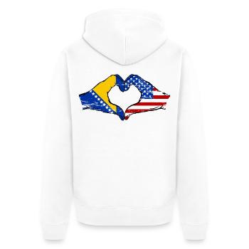 Bosnien USA Flagge Hände Herzform used - Unisex Premium Bio Zip Hoodie - Weiß - Hinten - Thijin (182cm)