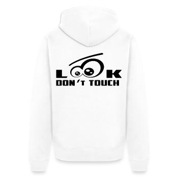 Nur Gucken nicht Anfassen ! - Unisex Premium Bio Zip Hoodie - Weiß - Hinten - Thijin (182cm)