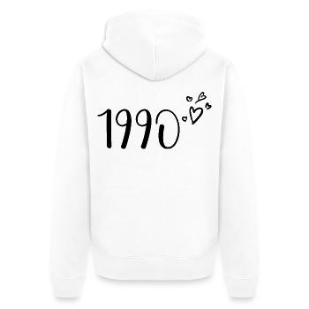 1990 - Unisex Premium Bio Zip Hoodie - Weiß - Hinten - Thijin (182cm)