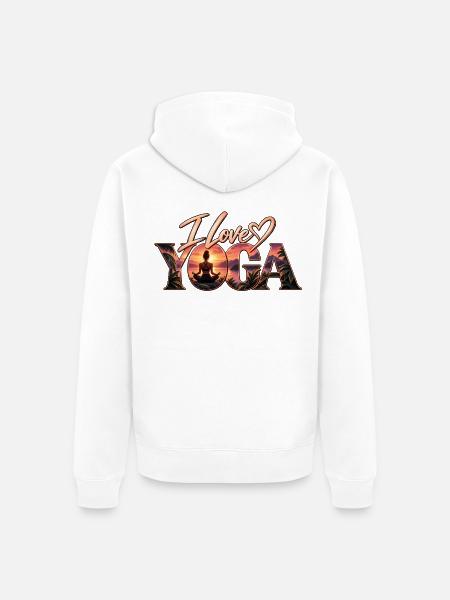 Ich liebe Yoga – Sonnenuntergangsmeditation - Unisex Premium Bio Zip Hoodie - Weiß