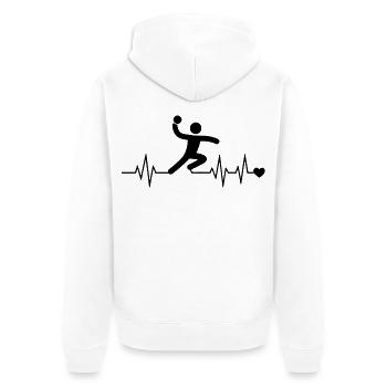 Handballspieler Herzschlag – Wurf mit Herz - Unisex Premium Bio Zip Hoodie - Weiß - Hinten - Thijin (182cm)