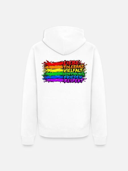 Regenbogenfrieden Liebe Vielfalt - Unisex Premium Bio Zip Hoodie - Weiß