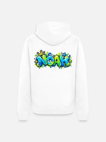 Noah Graffiti Name: Königskrone Neonblasenbuchstaben - Unisex Premium Bio Zip Hoodie - Weiß