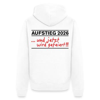Aufsteiger 2026 Aufstieg jetzt wird gefeiert - Unisex Premium Bio Zip Hoodie - Weiß - Hinten - Thijin (182cm)