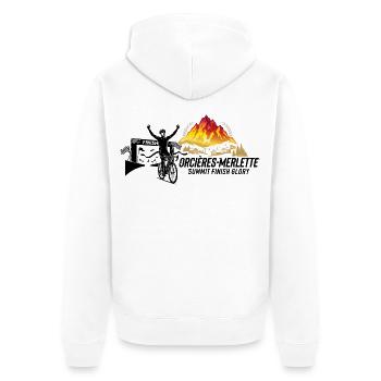 Orcieres-Merlette Summit Finish Victory Tee - Unisex Premium Organic Zip Hoodie - white - Back - Thijin (182cm)