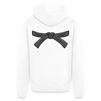 Karategürtel, Schwarzgurt 1. Dan, Karate Instruktor - Unisex Premium Bio Zip Hoodie - Weiß - Hinten - Thijin (182cm)