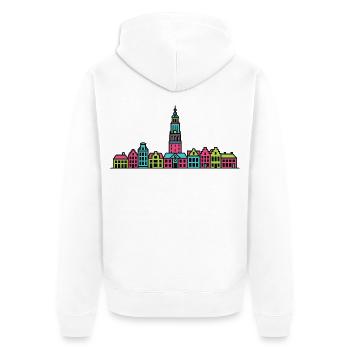 Ligne d’horizon de la ville de Groningue Martinitoire - Veste à capuche bio Premium Unisexe - blanc - Dos - Thijin (182cm)