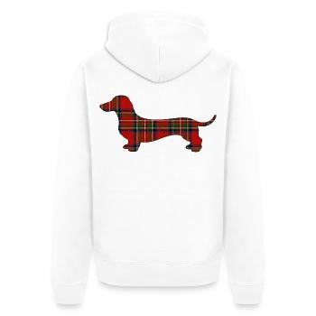 Tartan-Wursthund | Pyrenäenlinien-Labor - Unisex Premium Bio Zip Hoodie - Weiß - Hinten - Thijin (182cm)