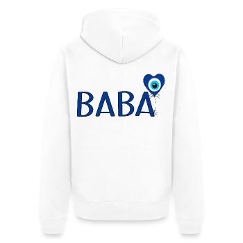 Baba mit Nazar Luftballon - Unisex Premium Bio Zip Hoodie - Weiß - Hinten - Thijin (182cm)