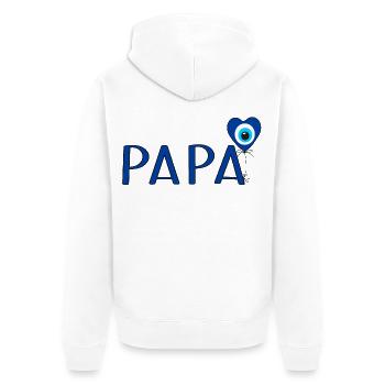 Papa mit Nazar Luftballon - Unisex Premium Bio Zip Hoodie - Weiß - Hinten - Thijin (182cm)
