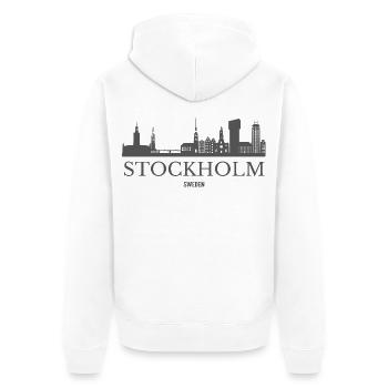 Stockholm, Schweden, Stockholms Skyline - Unisex Premium Bio Zip Hoodie - Weiß - Hinten - Thijin (182cm)