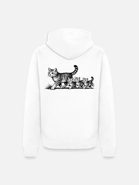 Katzenmutter mit 3 Katzenbabys schwarzweiß - Unisex Premium Bio Zip Hoodie - Weiß