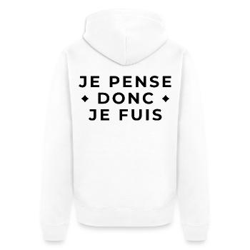Je Pense Donc Je Fuis - Humour et Philosophie - Veste à capuche bio Premium Unisexe - blanc - Dos - Thijin (182cm)