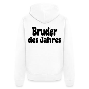 Bruder des Jahres – Herz - Unisex Premium Bio Zip Hoodie - Weiß - Hinten - Thijin (182cm)