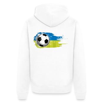 Fußball - blau grün - Pinselstrich Design  - Unisex Premium Bio Zip Hoodie - Weiß - Hinten - Thijin (182cm)
