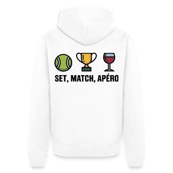 Set, Match, Tennis Humor Aperitif - Unisex Premium Organic Zip Hoodie - white - Back - Thijin (182cm)
