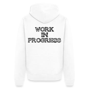 WORK IN PROGRESS Schriftzug handgezeichnet - Unisex Premium Bio Zip Hoodie - Weiß - Hinten - Thijin (182cm)
