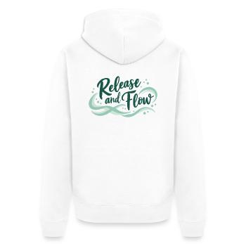 Release and Flow Loslassen und Energiefluss - Unisex Premium Bio Zip Hoodie - Weiß - Hinten - Thijin (182cm)