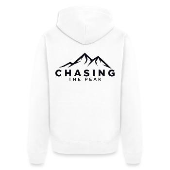 Chasing the Peak Hiking Mountains Nature Adventure - Unisex Premium Organic Zip Hoodie - white - Back - Thijin (182cm)