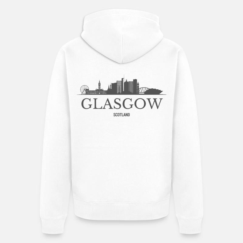 Glasgow, Écosse, silhouette de Glasgow - Veste à capuche bio Premium Unisexe - blanc
