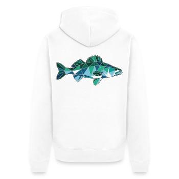 Poly Stil Zander - Unisex Premium Bio Zip Hoodie - Weiß - Hinten - Thijin (182cm)