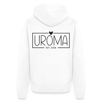 Uroma Est. 2026 - Unisex Premium Bio Zip Hoodie - Weiß - Hinten - Thijin (182cm)