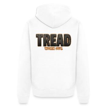 PROFIL – Abgenutzt | Ein lustiges Wortspiel auf dem Profil - Unisex Premium Bio Zip Hoodie - Weiß - Hinten - Thijin (182cm)