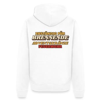 Zuständig für brennende Adventskränze - Unisex Premium Bio Zip Hoodie - Weiß - Hinten - Thijin (182cm)