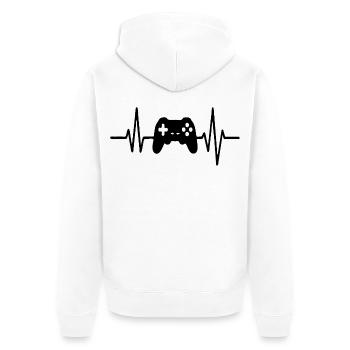 Heartbeat Gamer, Gamecontroller Strichzeichnung Design - Unisex Premium Bio Zip Hoodie - Weiß - Hinten - Thijin (182cm)