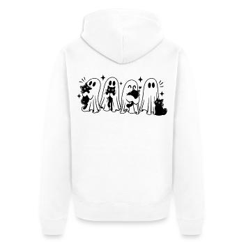 Halloween Geister mit schwarzen Katzen - Unisex Premium Bio Zip Hoodie - Weiß - Hinten - Thijin (182cm)